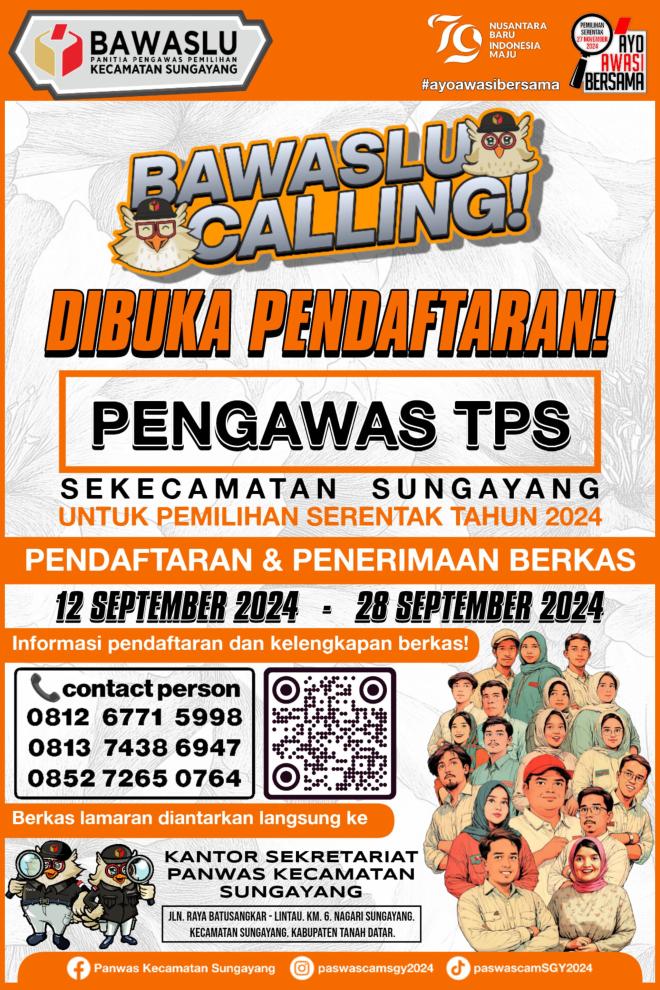 Pengumuman Pendaftaran Calon Anggota Pengawas TPS Kelurahan/ Desa Se Kecamatan Sungayang