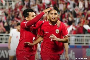 Marcelino merayakan golnya ke gawang Jordania