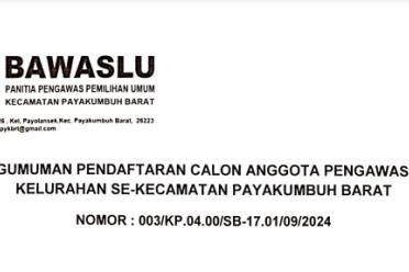 PENGUMUMAN PENDAFTARAN CALON ANGGOTA PENGAWAS TPS KELURAHAN...